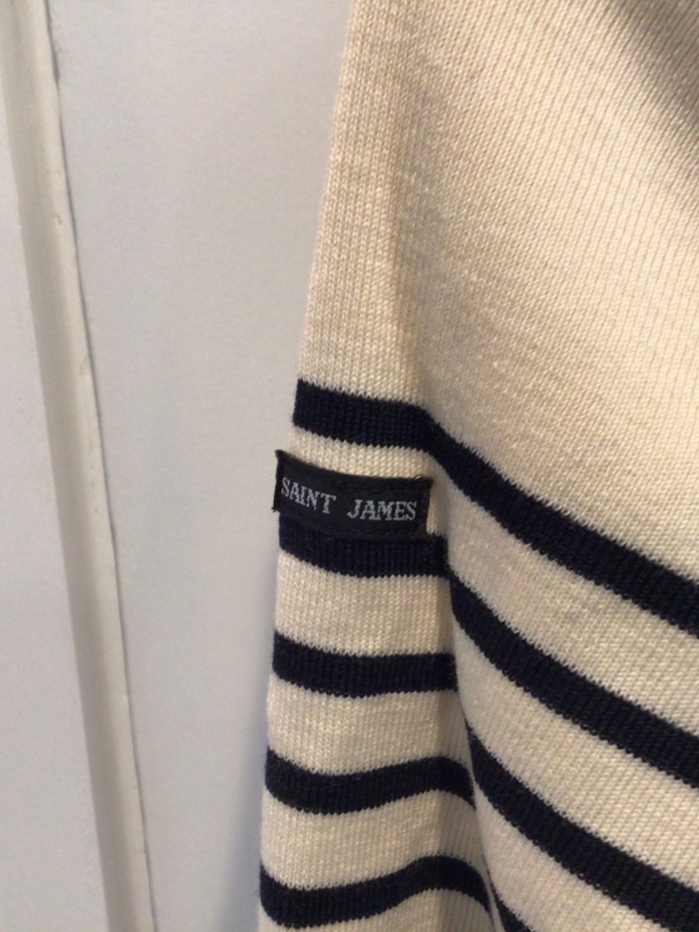 Saint James - Pure wool striped navy blue and cream quarter-zip sweater size 38 - Picture 5 of 16